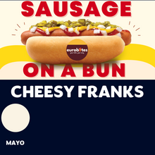 Load image into Gallery viewer, JUMBO Sausage on a Bun (CHEESY FRANKS)
