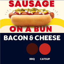 Load image into Gallery viewer, JUMBO Sausage on a Bun (BACON &amp; CHEESE)
