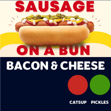 Load image into Gallery viewer, Quizine: Sausage on a Bun (BACON &amp; CHEESE)
