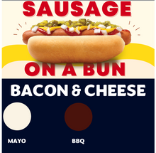 Load image into Gallery viewer, Quizine: Sausage on a Bun (BACON &amp; CHEESE)
