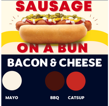 Load image into Gallery viewer, Quizine: Sausage on a Bun (BACON &amp; CHEESE)
