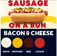 Load image into Gallery viewer, JUMBO Sausage on a Bun (BACON &amp; CHEESE)
