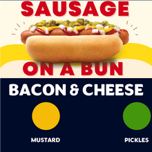 Load image into Gallery viewer, Quizine: Sausage on a Bun (BACON &amp; CHEESE)
