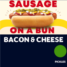 Load image into Gallery viewer, JUMBO Sausage on a Bun (BACON &amp; CHEESE)
