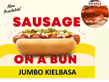 Load image into Gallery viewer, JUMBO Sausage on a Bun (KIELBASA)
