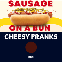 Load image into Gallery viewer, JUMBO Sausage on a Bun (CHEESY FRANKS)
