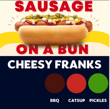 Load image into Gallery viewer, JUMBO Sausage on a Bun (CHEESY FRANKS)
