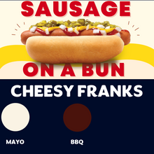 Load image into Gallery viewer, JUMBO Sausage on a Bun (CHEESY FRANKS)
