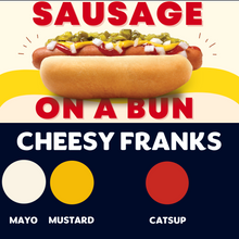 Load image into Gallery viewer, JUMBO Sausage on a Bun (CHEESY FRANKS)
