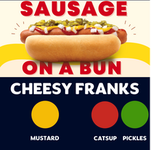 Load image into Gallery viewer, JUMBO Sausage on a Bun (CHEESY FRANKS)
